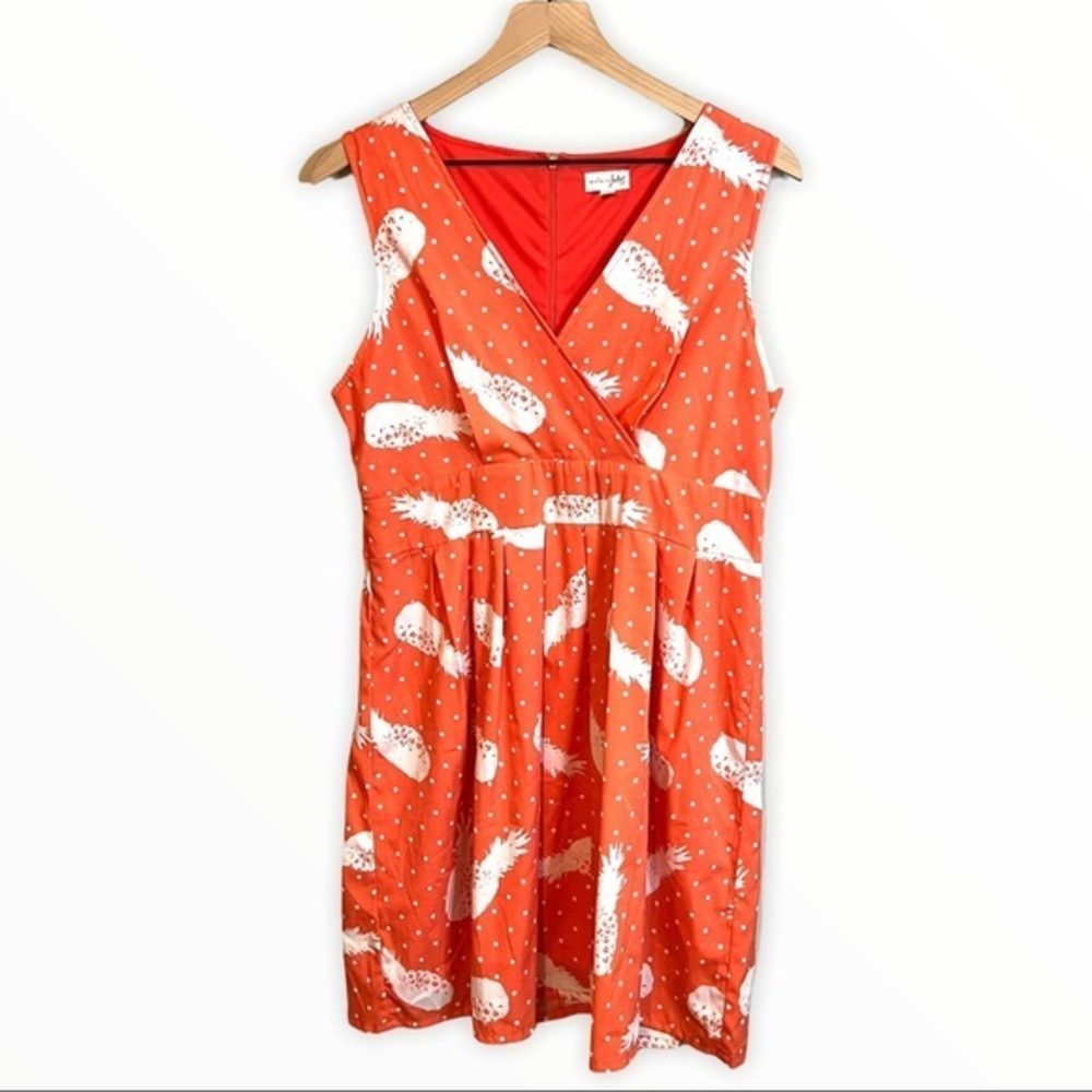 Maison Jules coral orange pineapple polka dot sleeveless A-line dress size large